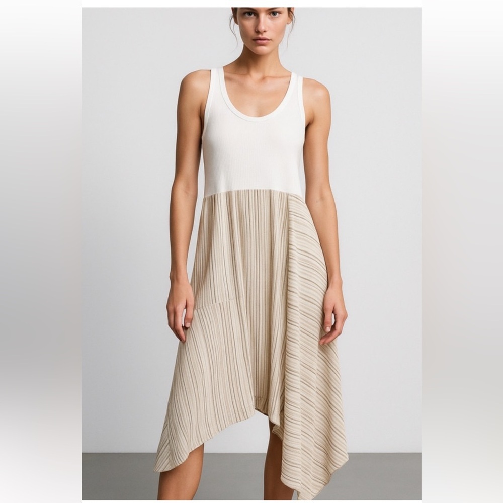 New! Zara medium striped asymmetrical hem tank fringe dress.